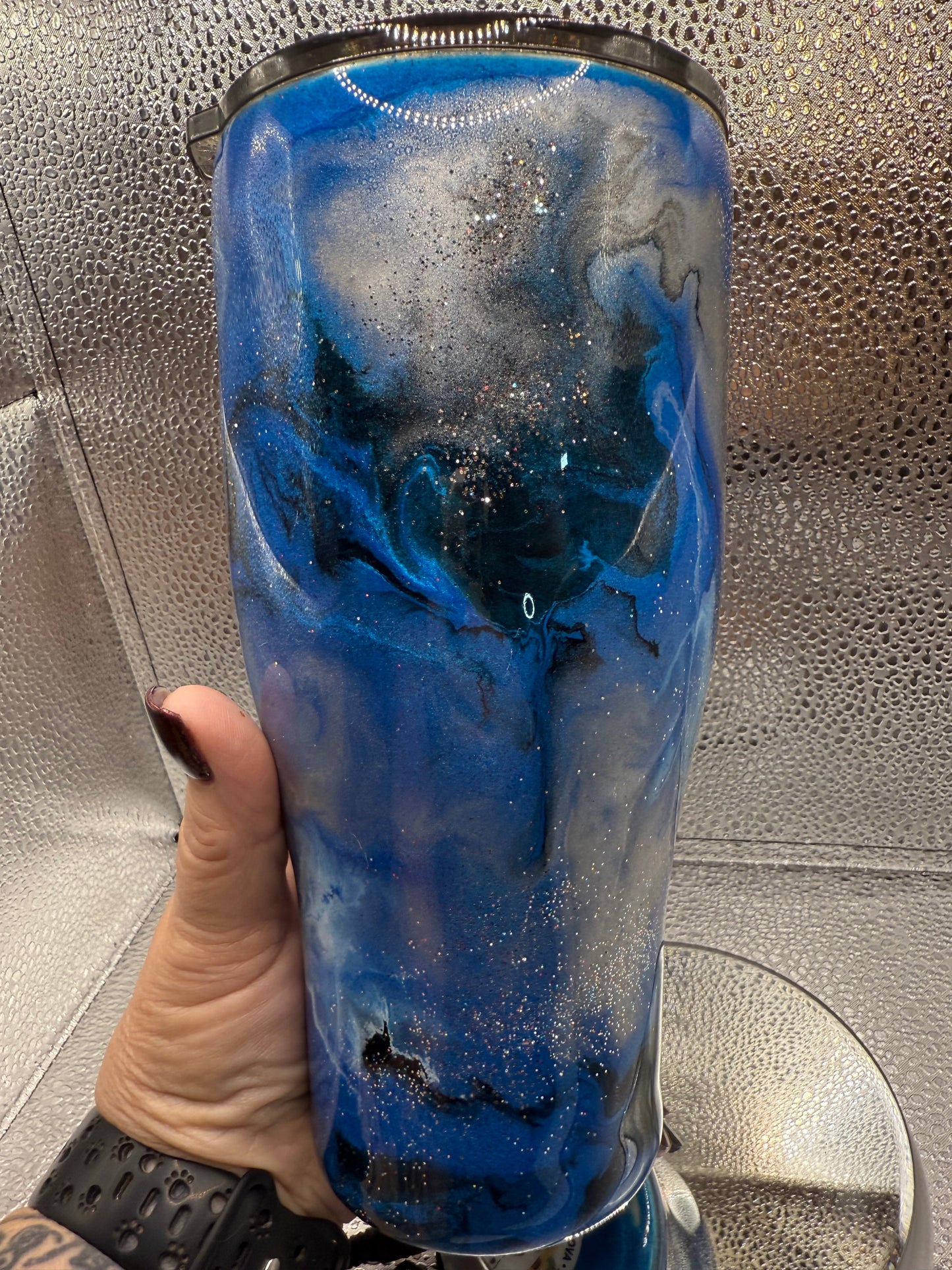 30 Oz Blue Silver Black Ink Tumbler