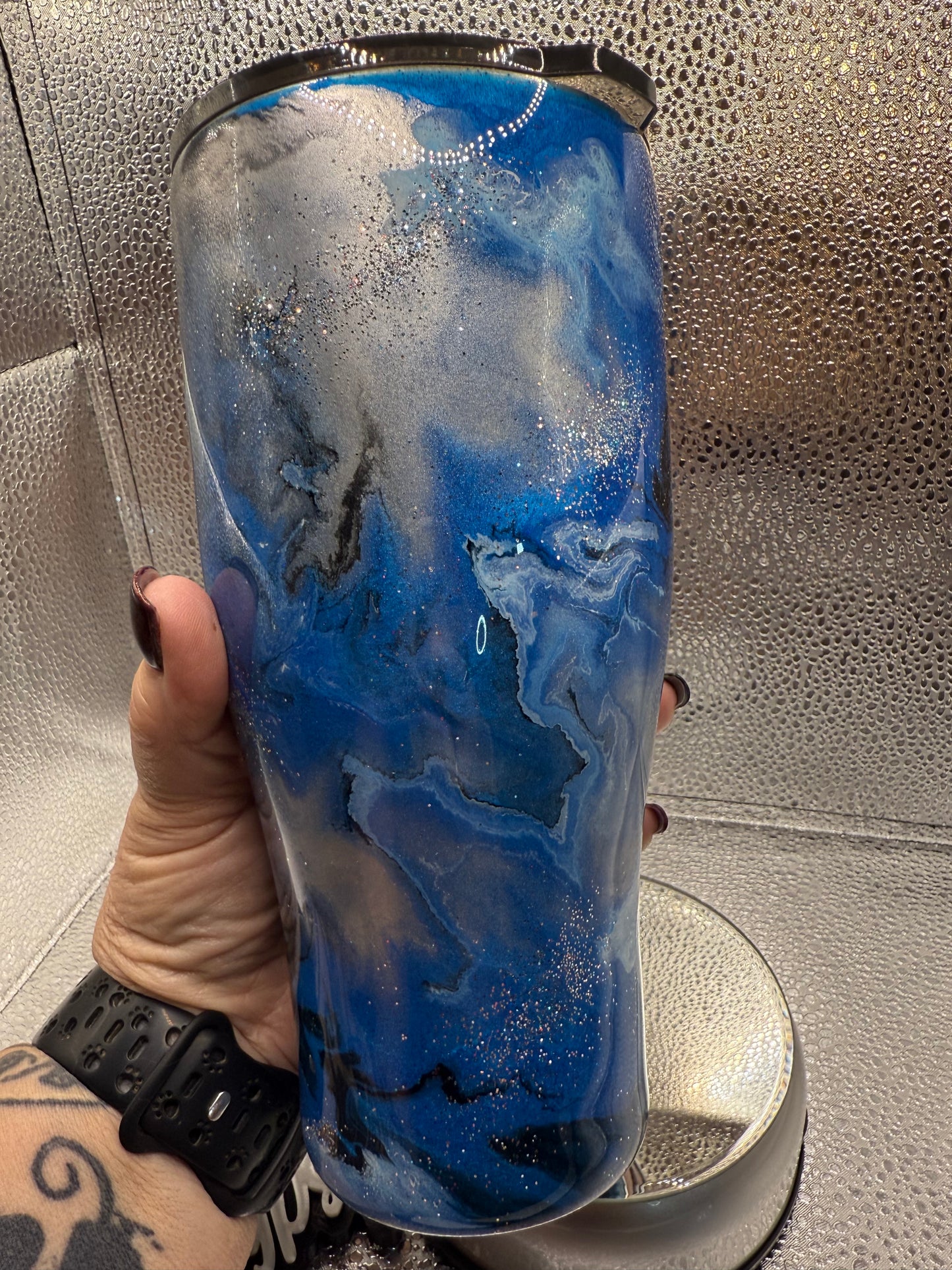 30 Oz Blue Silver Black Ink Tumbler