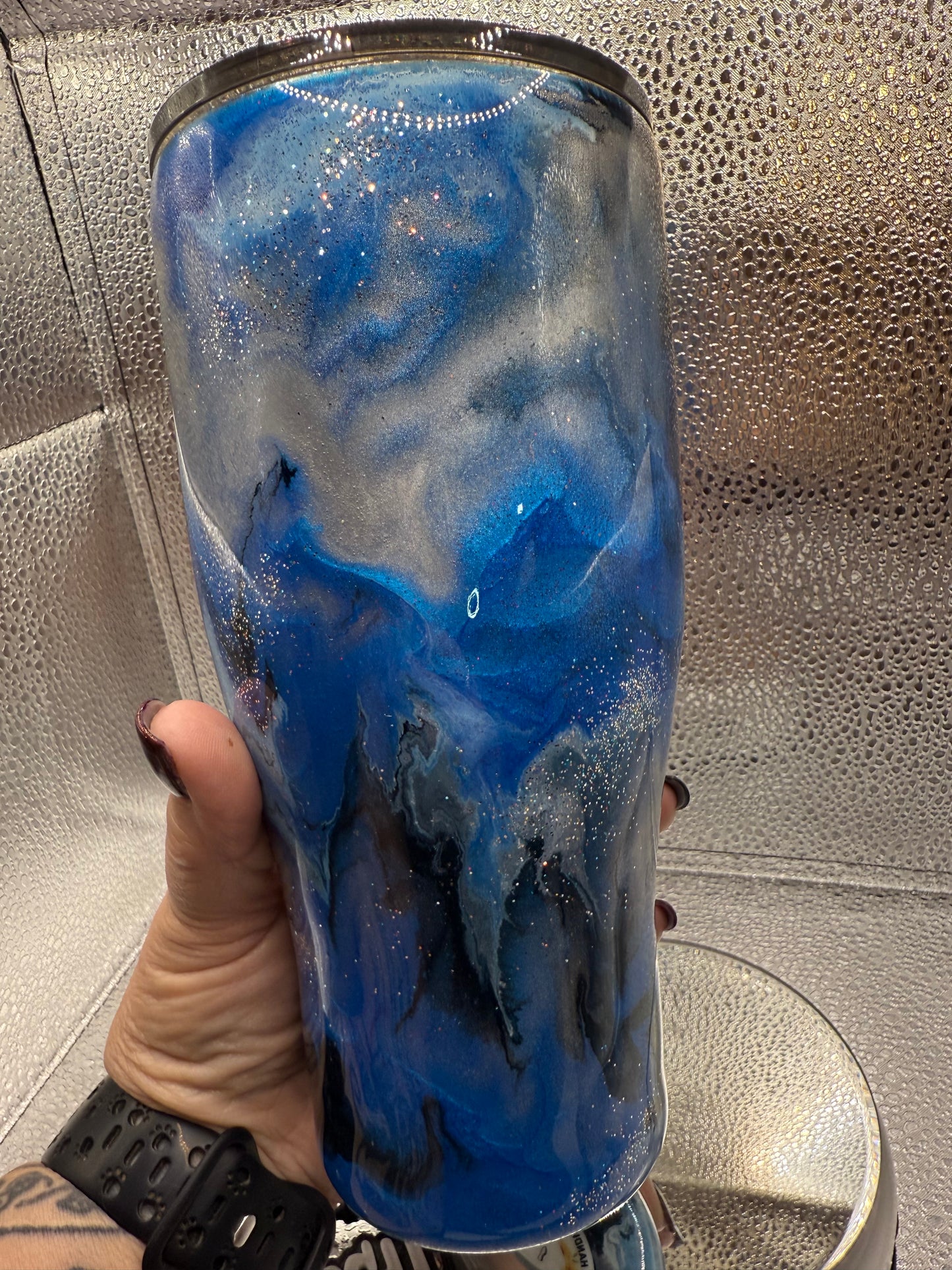 30 Oz Blue Silver Black Ink Tumbler