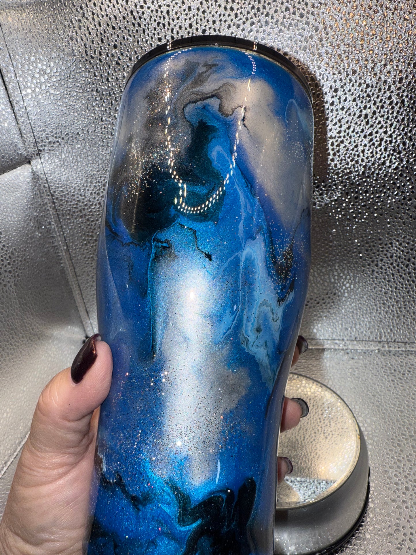 30 Oz Blue Silver Black Ink Tumbler
