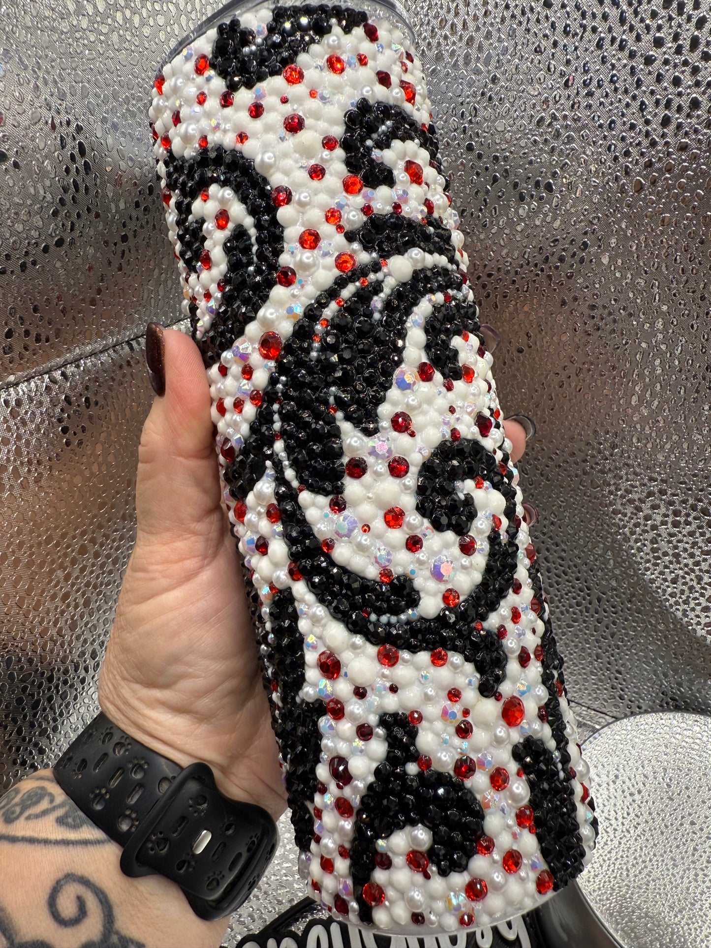 20 Oz Black White Design Rhinestone Tumbler