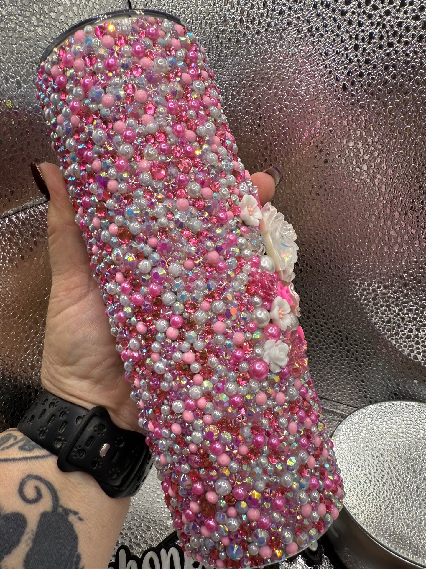 20 Oz Pink Floral Focal Rhinestone Tumbler