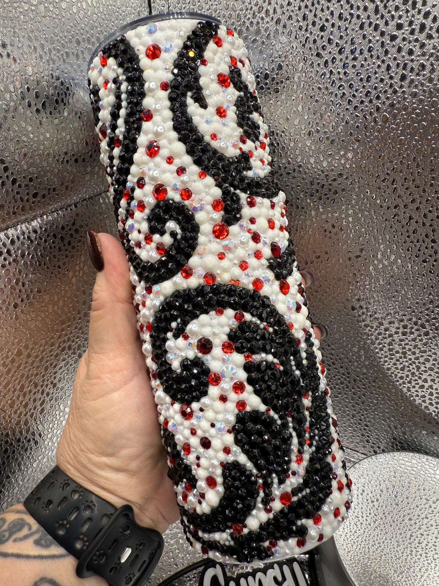 20 Oz Black White Design Rhinestone Tumbler