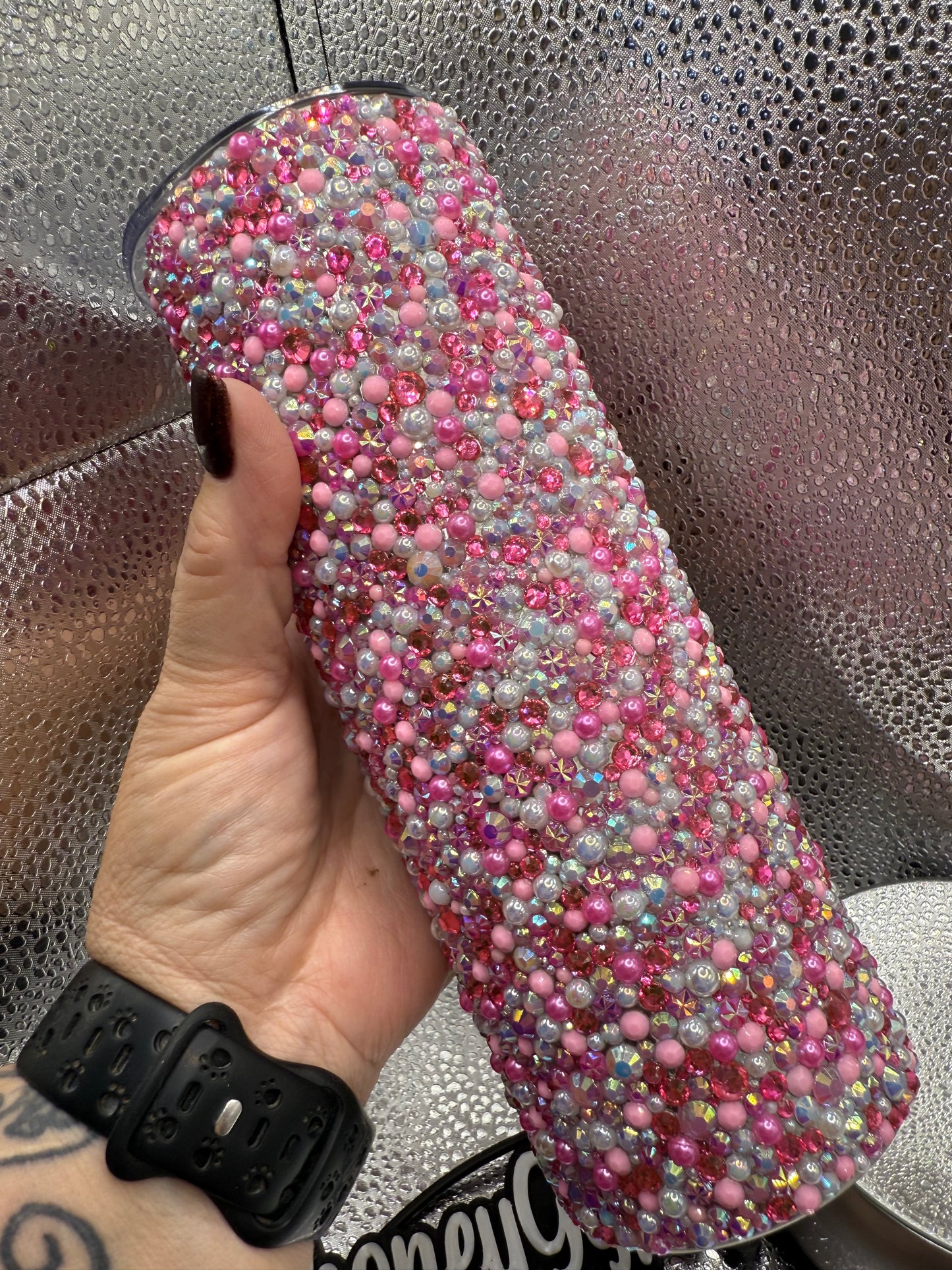 20 Oz Pink Floral Focal Rhinestone Tumbler