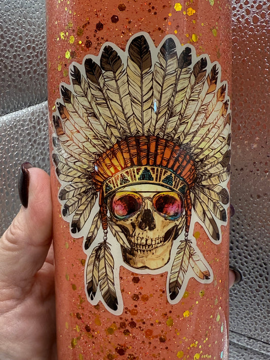 20 Oz Native Headdress Skull Tumbler