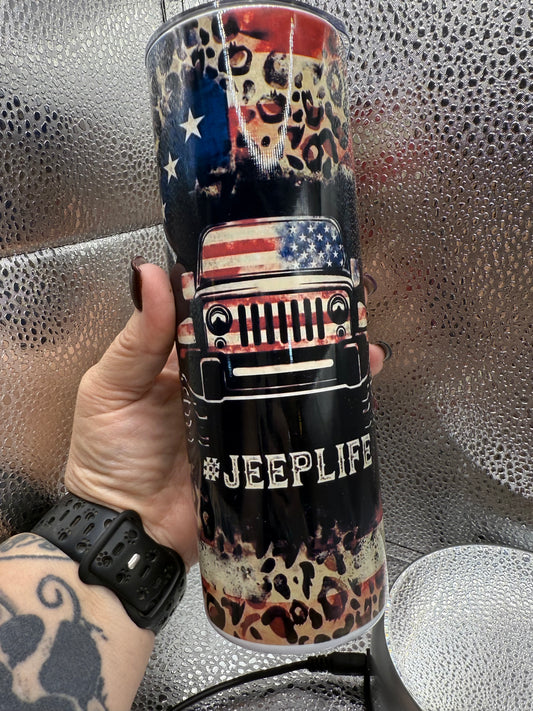 20 Oz Jeep American Flag SUBLIMATION Tumbler