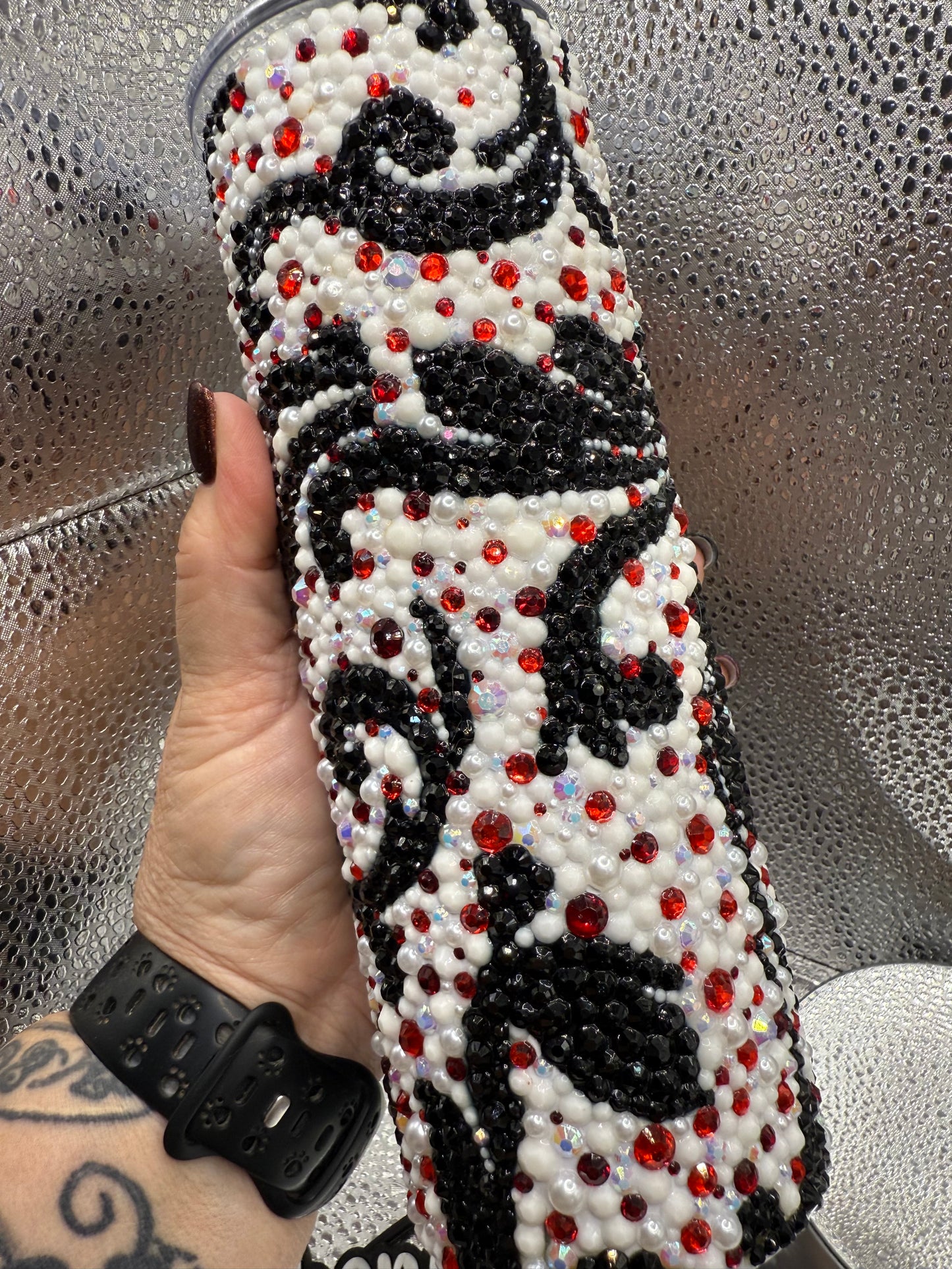 20 Oz Black White Design Rhinestone Tumbler