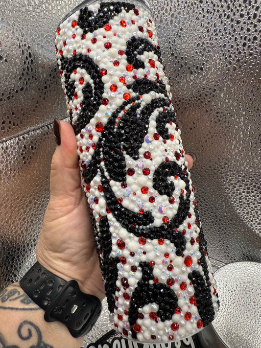 20 Oz Black White Design Rhinestone Tumbler
